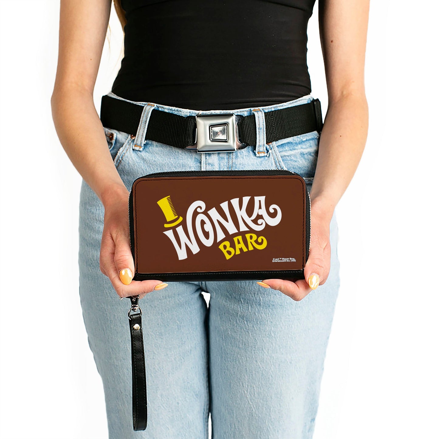 PU Zip Around Wallet Rectangle - Willy Wonka and the Chocolate Factory WONKA BAR Logo Brown Yellow White