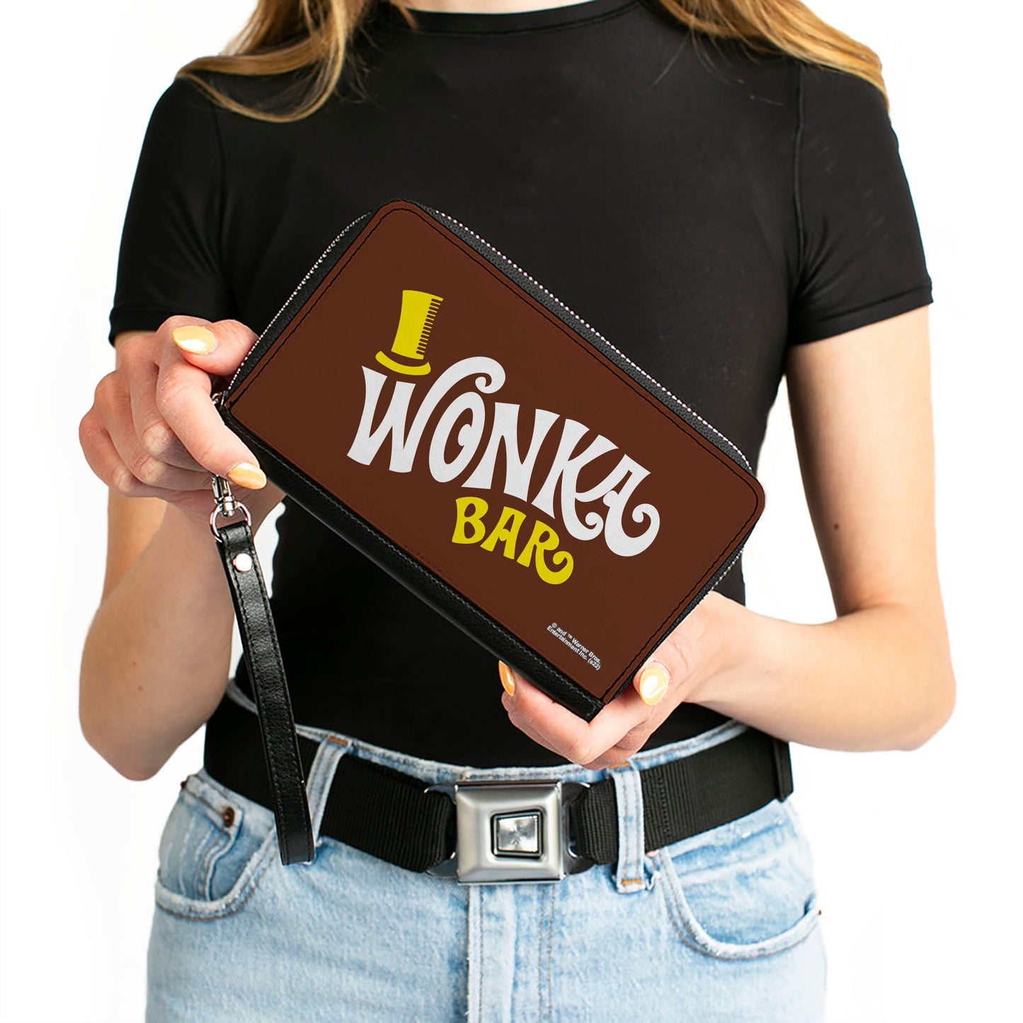 PU Zip Around Wallet Rectangle - Willy Wonka and the Chocolate Factory WONKA BAR Logo Brown Yellow White