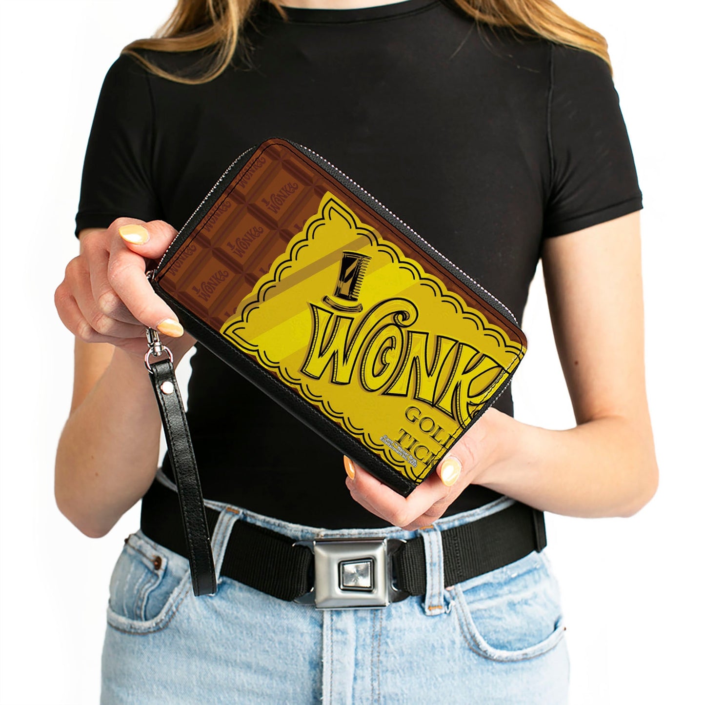 PU Zip Around Wallet Rectangle - Willy Wonka and the Chocolate Factory Golden Ticket Wonka Bar