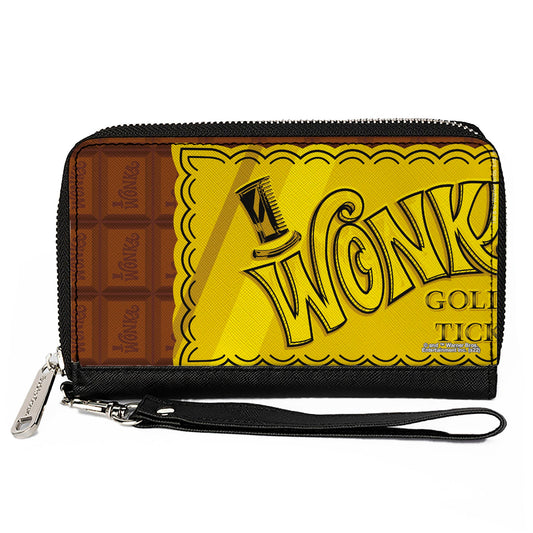 PU Zip Around Wallet Rectangle - Willy Wonka and the Chocolate Factory Golden Ticket Wonka Bar