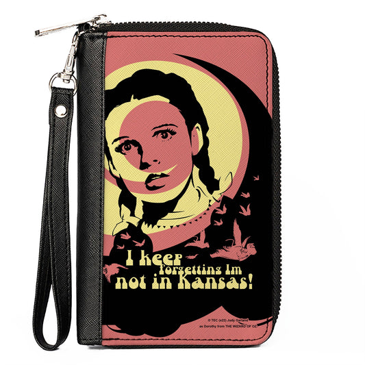 PU Zip Around Wallet Rectangle - The Wizard of Oz Dorothy and Flying Monkeys NOT IN KANSAS Quote Black/Yellow/Pink