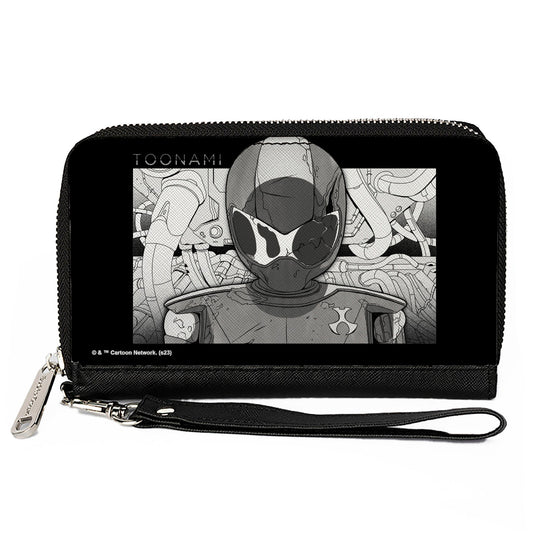 PU Zip Around Wallet Rectangle - TOONAMI Robot TOM Sketch Pose Black/Grays