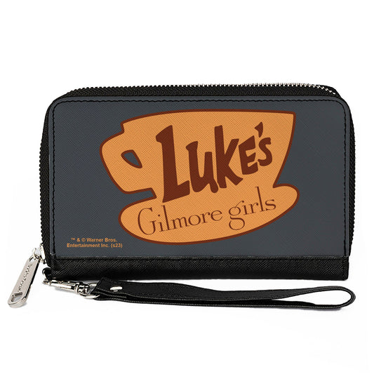 PU Zip Around Wallet Rectangle - GILMORE GIRLS LUKE'S Coffee Cup Icon Gray/Browns