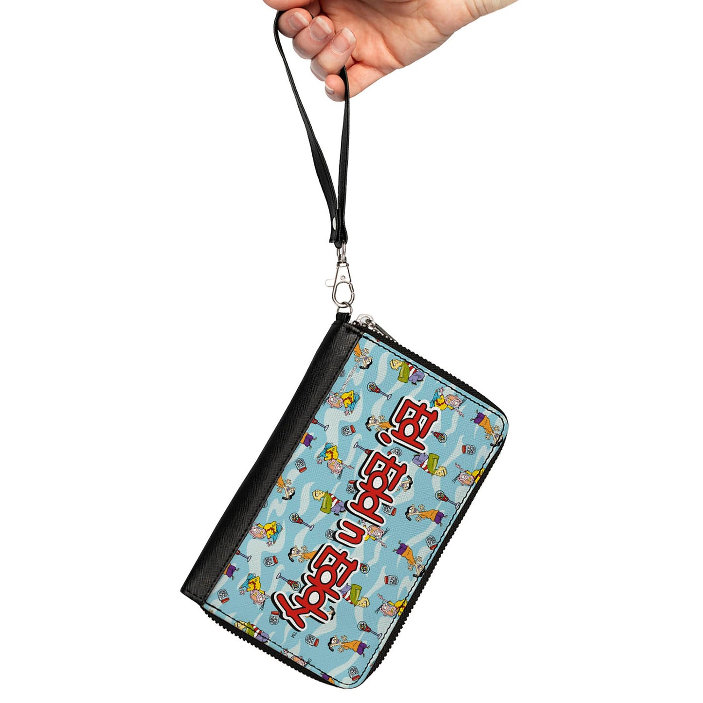 PU Zip Around Wallet Rectangle - ED EDD N EDDY Title Logo and Character Poses Scattered Blues