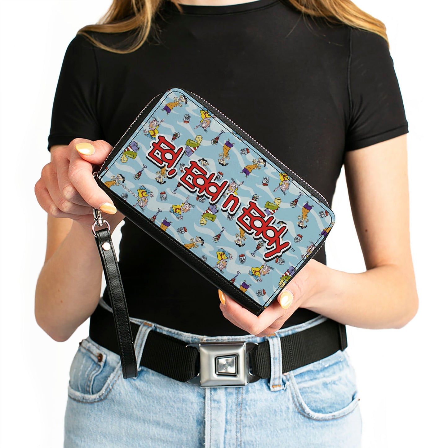 PU Zip Around Wallet Rectangle - ED EDD N EDDY Title Logo and Character Poses Scattered Blues