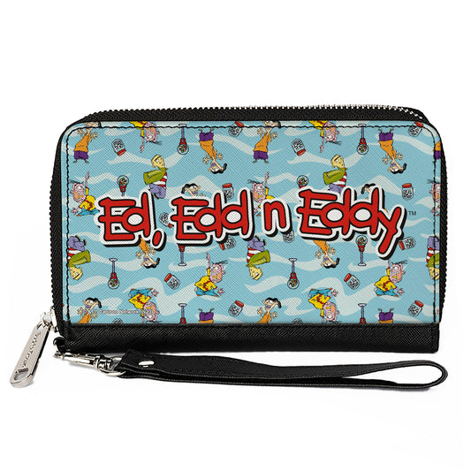 PU Zip Around Wallet Rectangle - ED EDD N EDDY Title Logo and Character Poses Scattered Blues