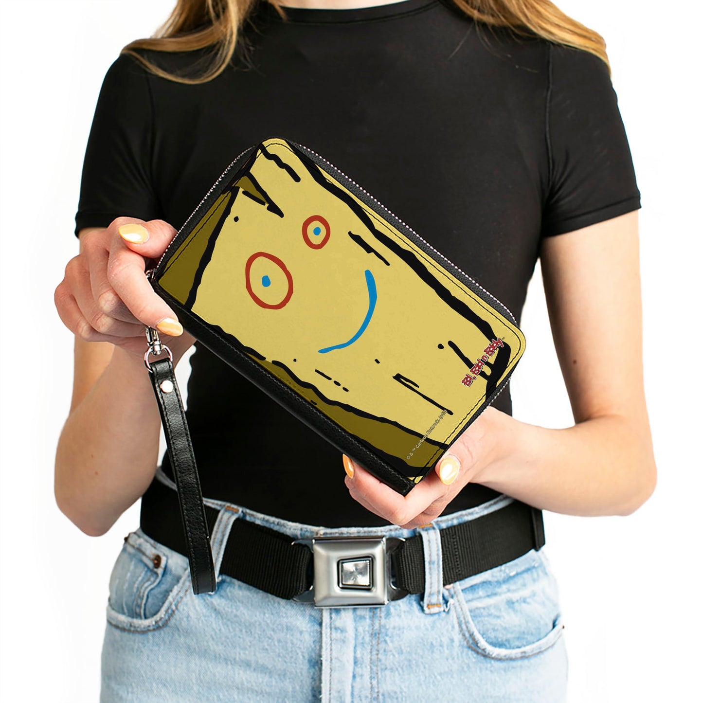 PU Zip Around Wallet Rectangle - Ed Edd n Eddy Plank Smiling Face CLOSE-UP Yellow