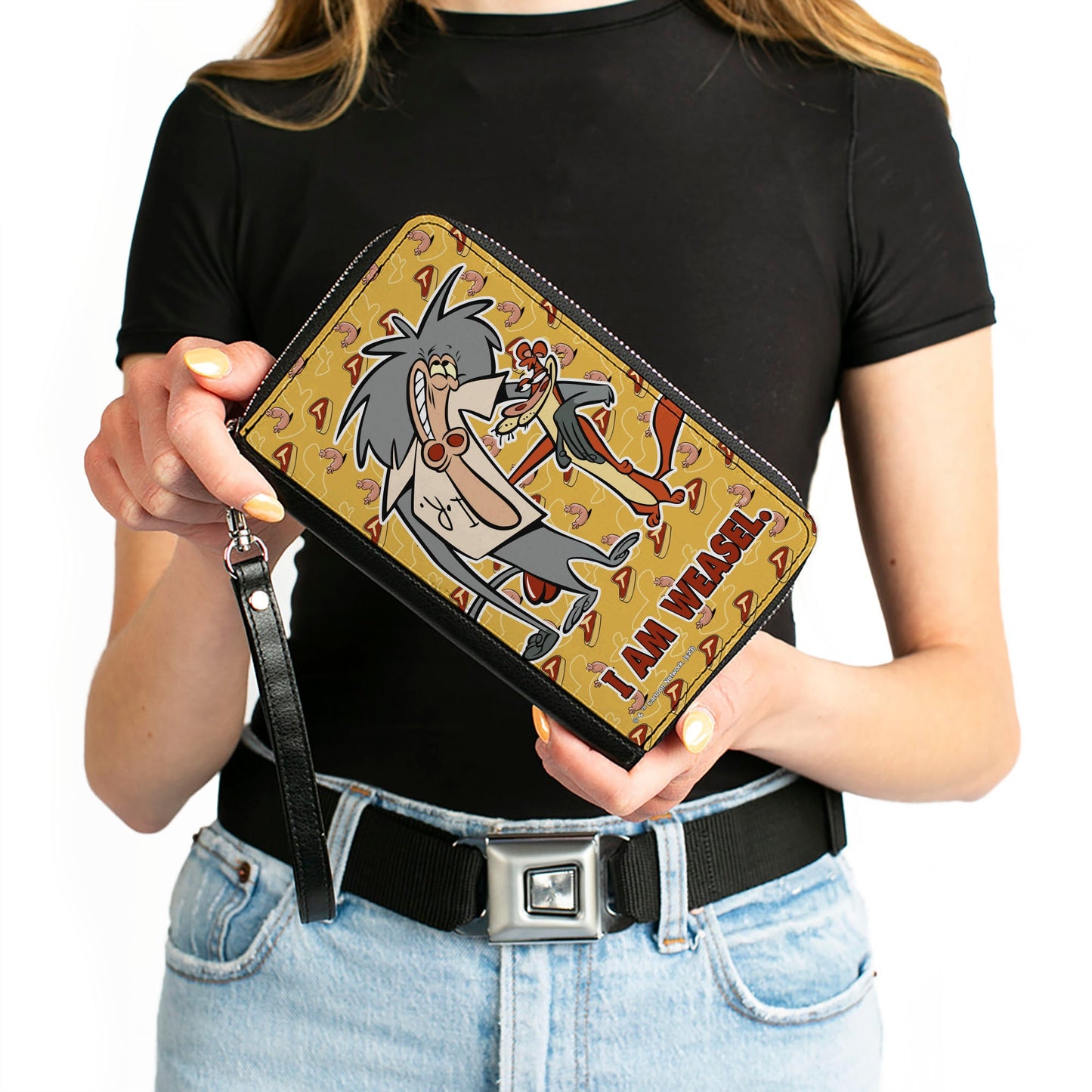 PU Zip Around Wallet Rectangle - I AM WEASEL IR Baboon and IM Weasel Pose and Title Logo Yellows