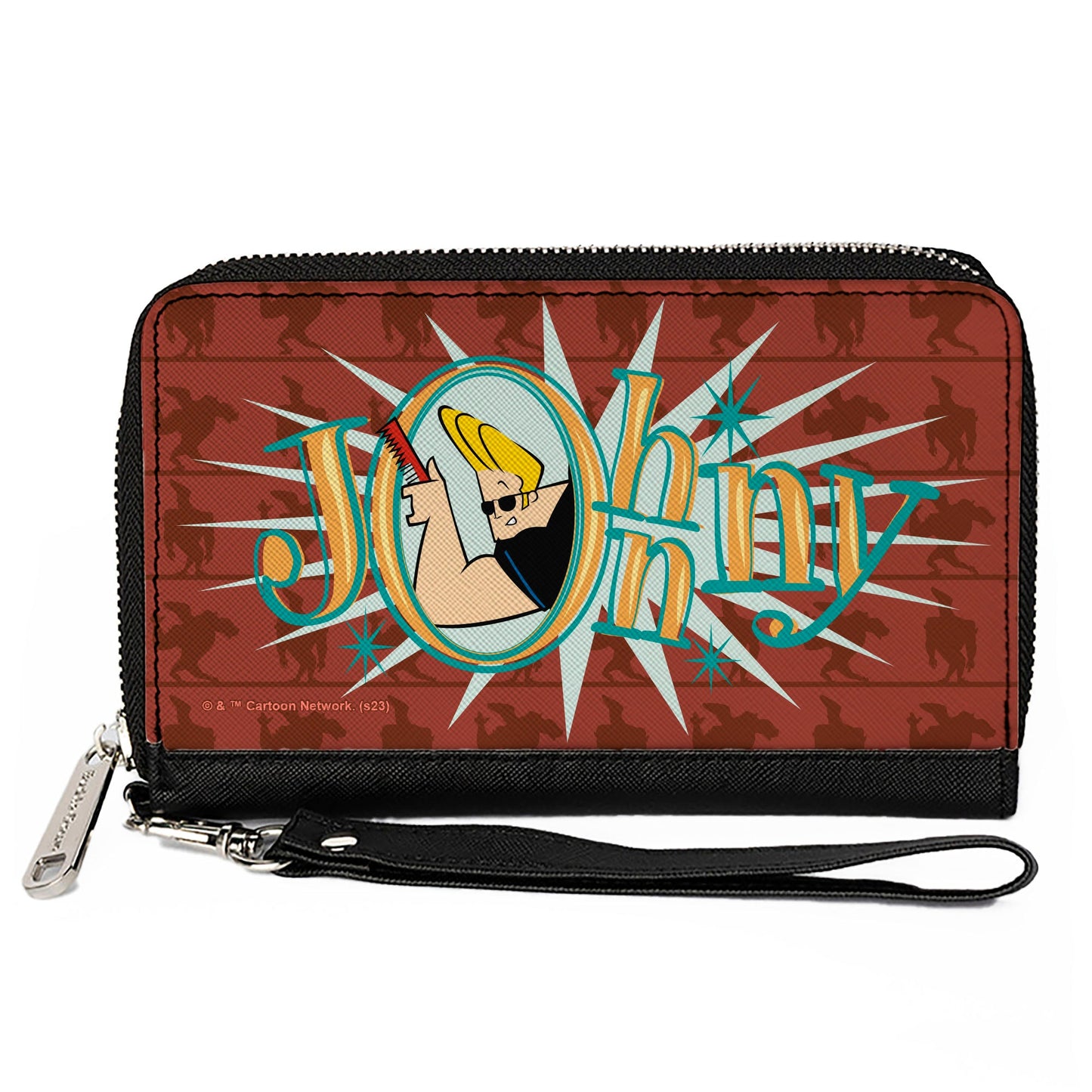 PU Zip Around Wallet Rectangle - JOHNNY BRAVO Title Logo and Flex Pose Turns Reds