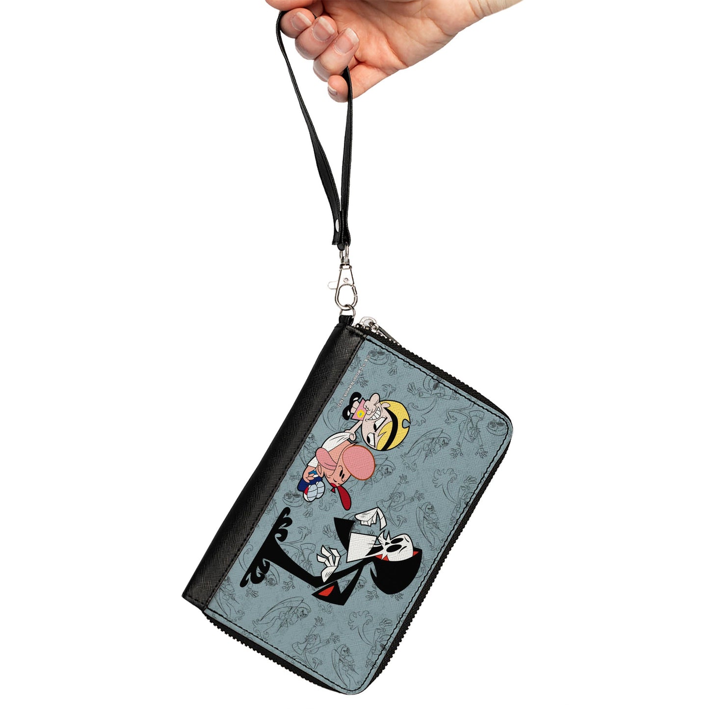 PU Zip Around Wallet Rectangle - The Grim Adventures of Billy & Mandy Group Pose and Grim Sketches Gray