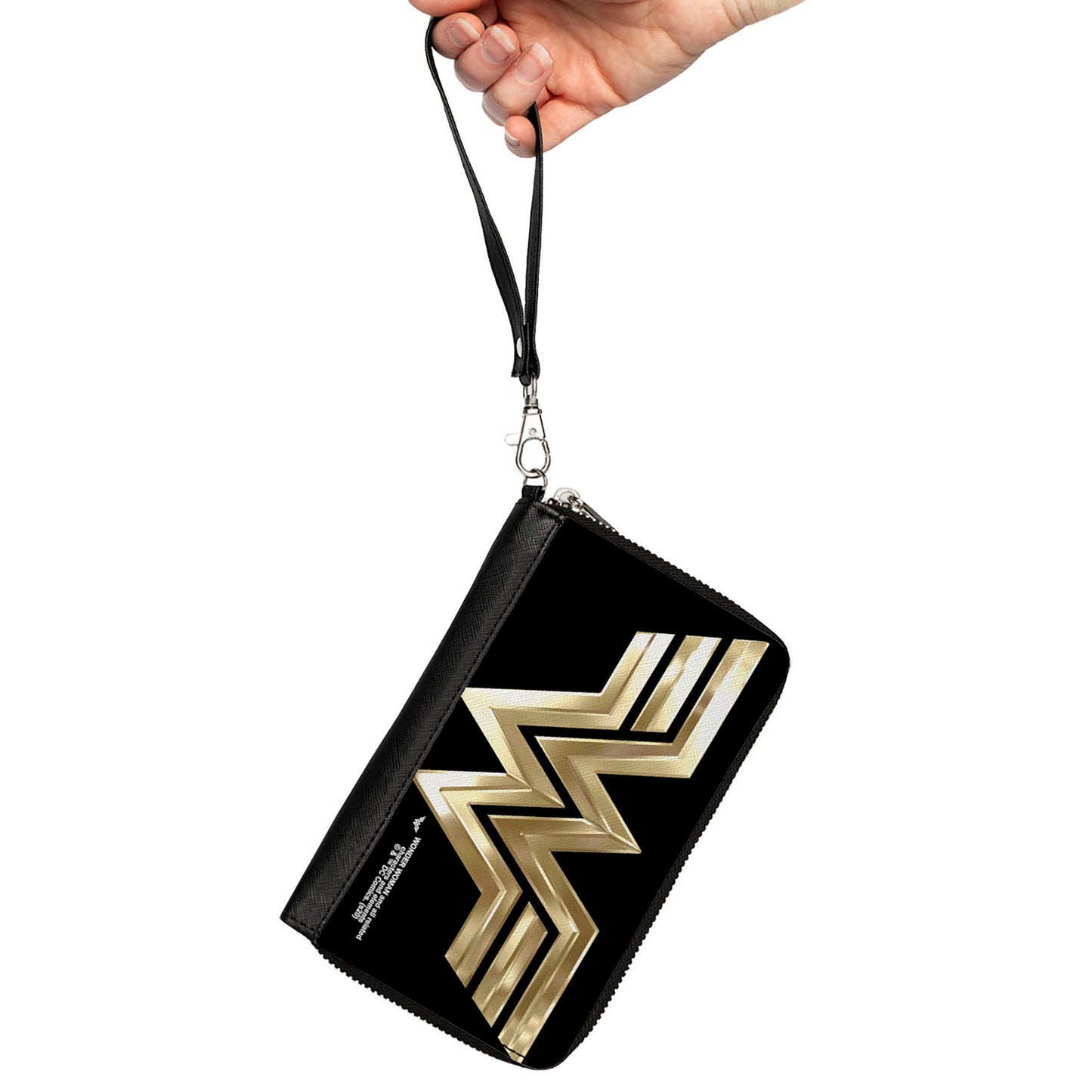 Women's PU Zip Around Wallet Rectangle - Wonder Woman 1984 WW Logo Black Golds