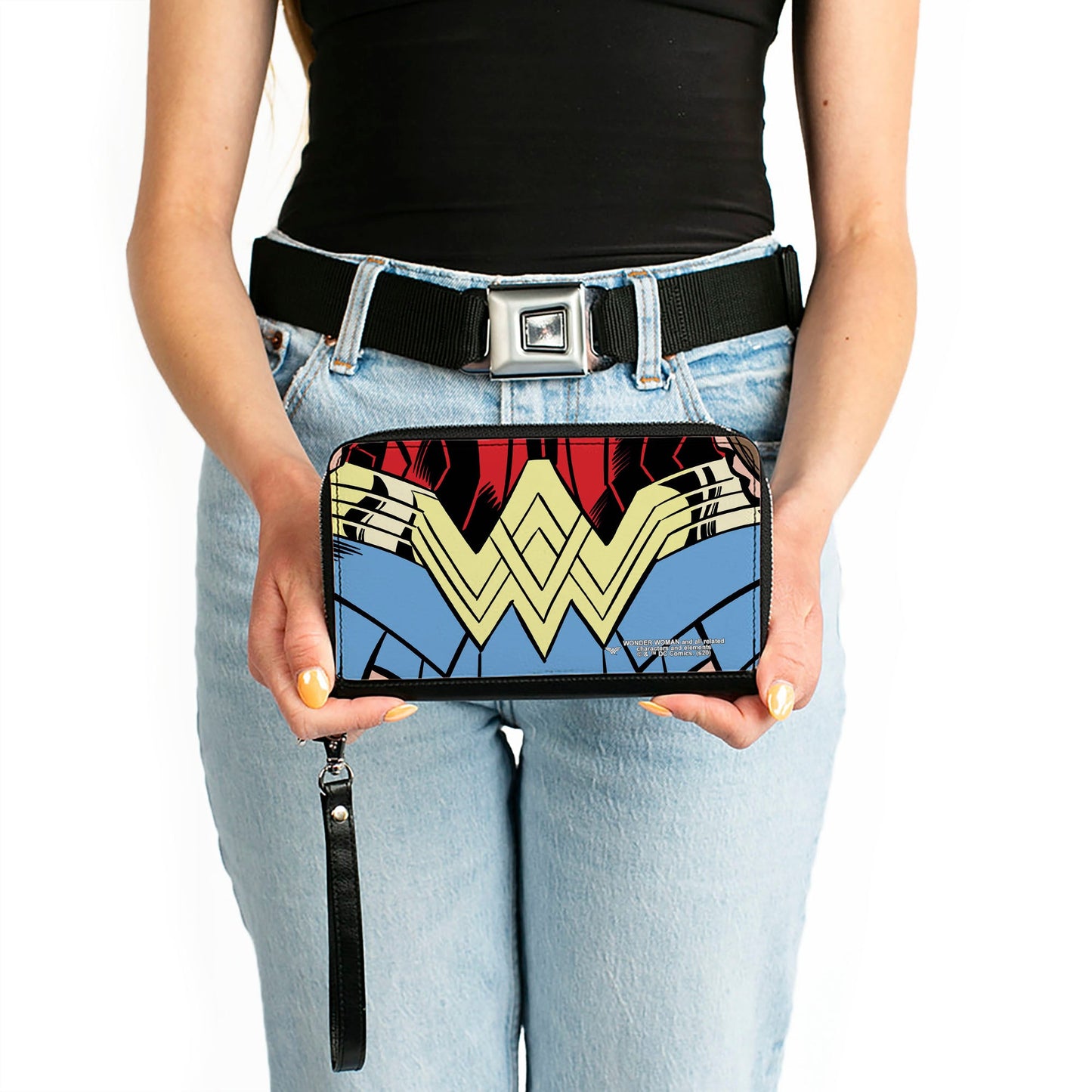 Women's PU Zip Around Wallet Rectangle - Wonder Woman 1984 WW Belt Logo CLOSE-UP