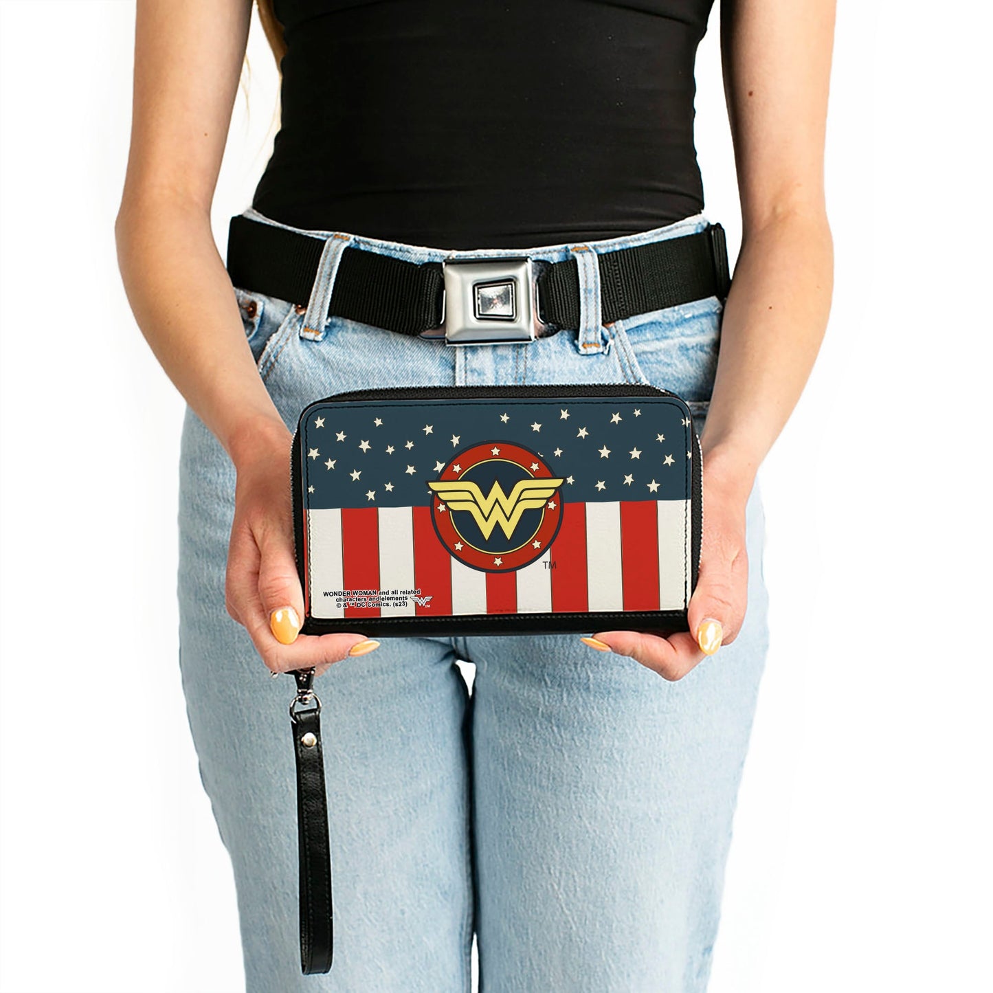 PU Zip Around Wallet Rectangle - WONDER WOMAN/Logo Americana Red/White/Blue/Yellow