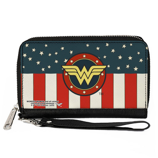 PU Zip Around Wallet Rectangle - WONDER WOMAN/Logo Americana Red/White/Blue/Yellow