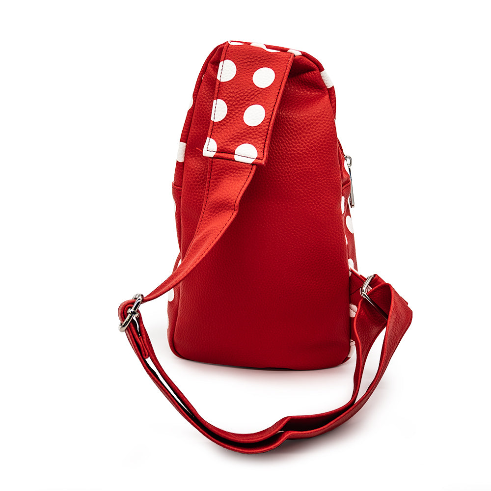 Crossbody Sling Bag  - Minnie Mouse Face Close-Up with Polka Dots Red/White