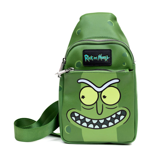 Rick and Morty Bag, Sling, Rick and Morty Pickle Rick Expression Greens, Bounding, Vegan Leather