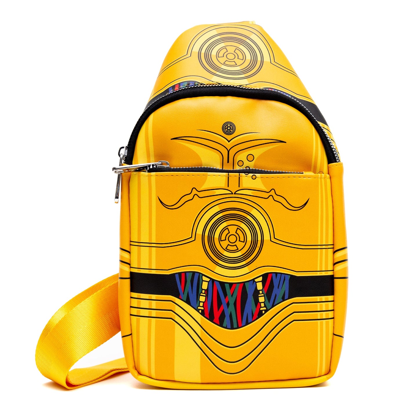 Star Wars Vegan Leather Crossbody Sling Bag with Adjustable Straps, C-3PO, Bounding, Yellow