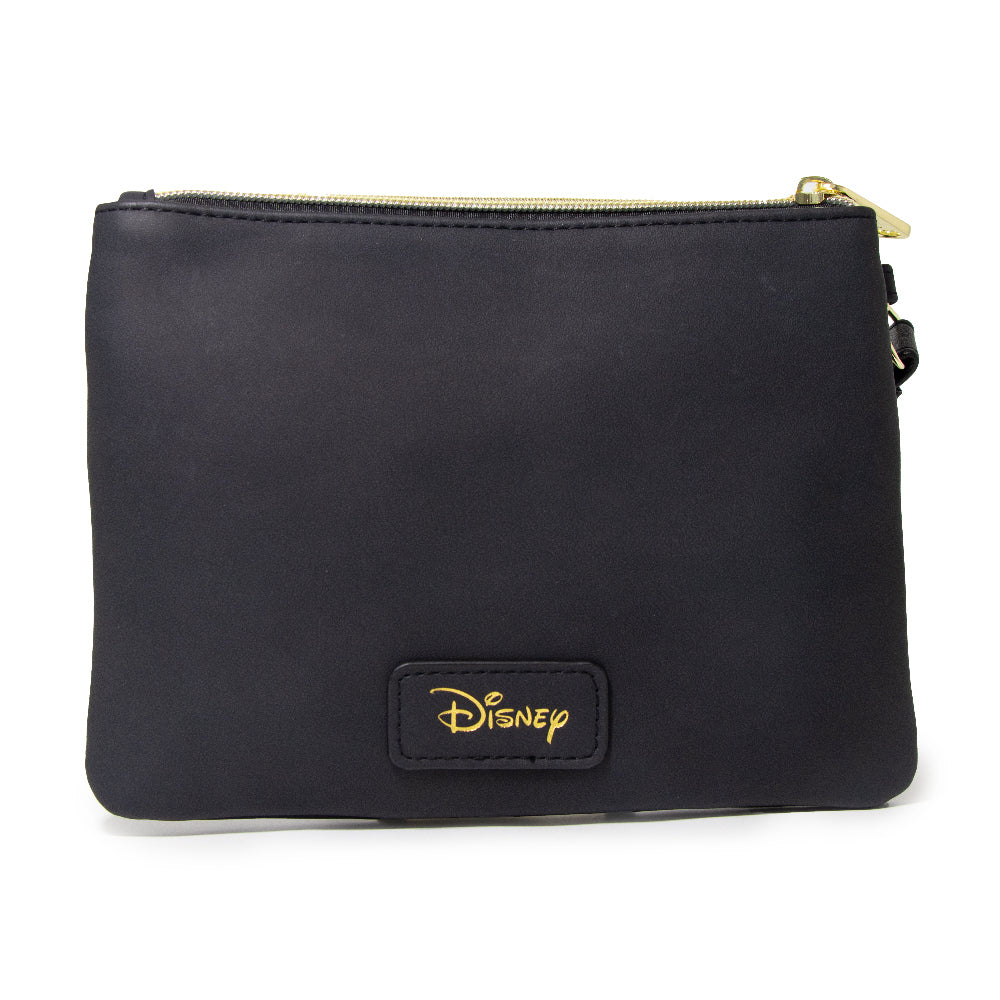 Women's Wallet Double Pocket Wristlet - Tiana Script Debossed Black with Castle Emblem Rose Gold