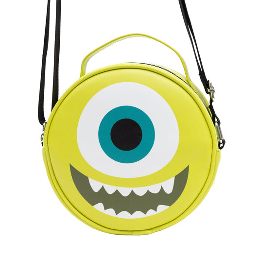 Disney Vegan Leather Round Crossbody Bag with Adjustable Straps, Pixar, Monsters Mike Face Character Close Up, Lime Green