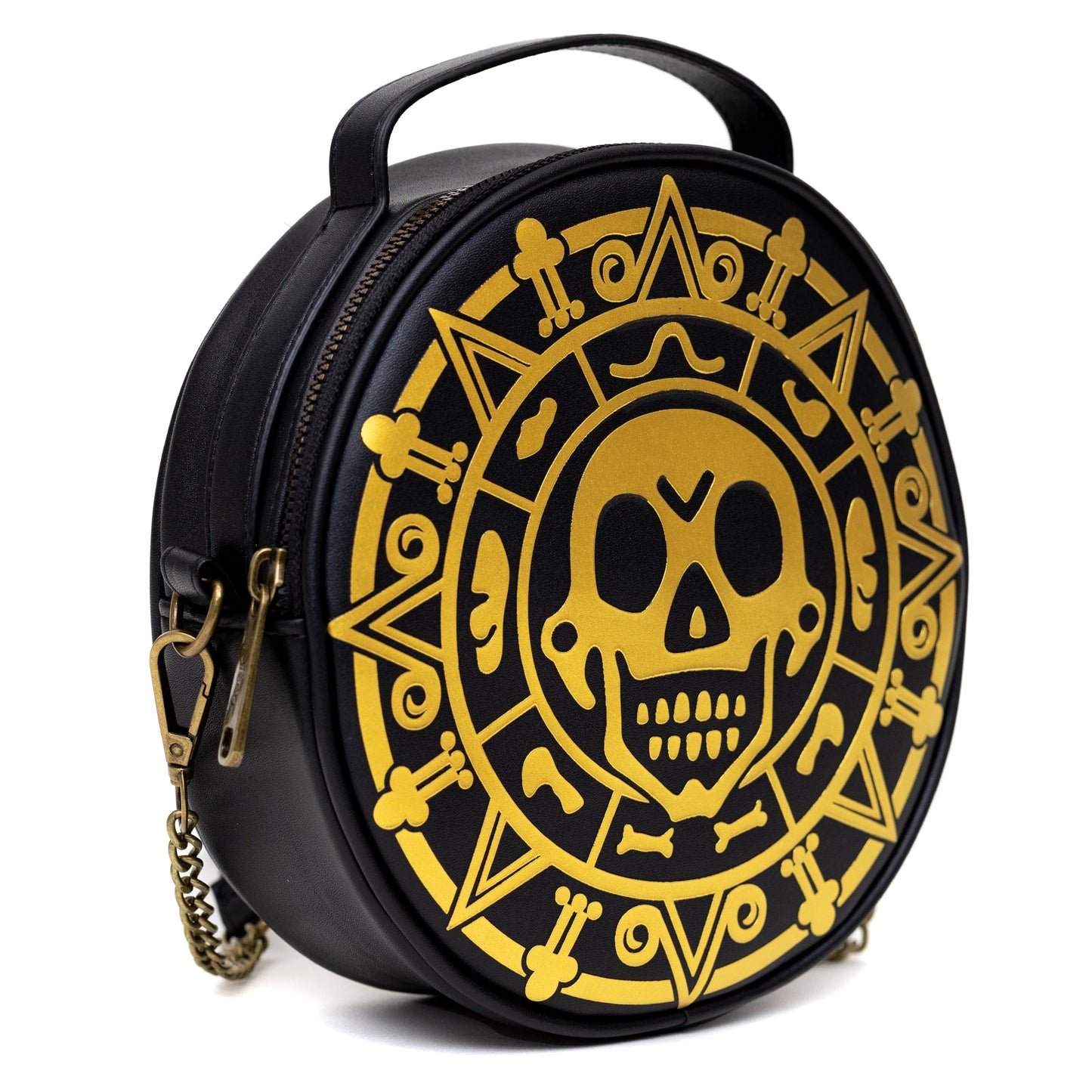 Disney Bag, Crossbody, Round, Pirates of the Caribbean Dead Men Tell No Tales Aztec Coin, Vegan Leather