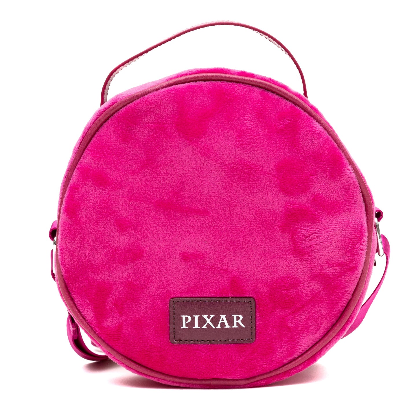 Disney Vegan Leather Round Crossbody Bag with Adjustable Straps, Pixar, Toy Story Lotso Face Character Close Up Furry, Dark Pink