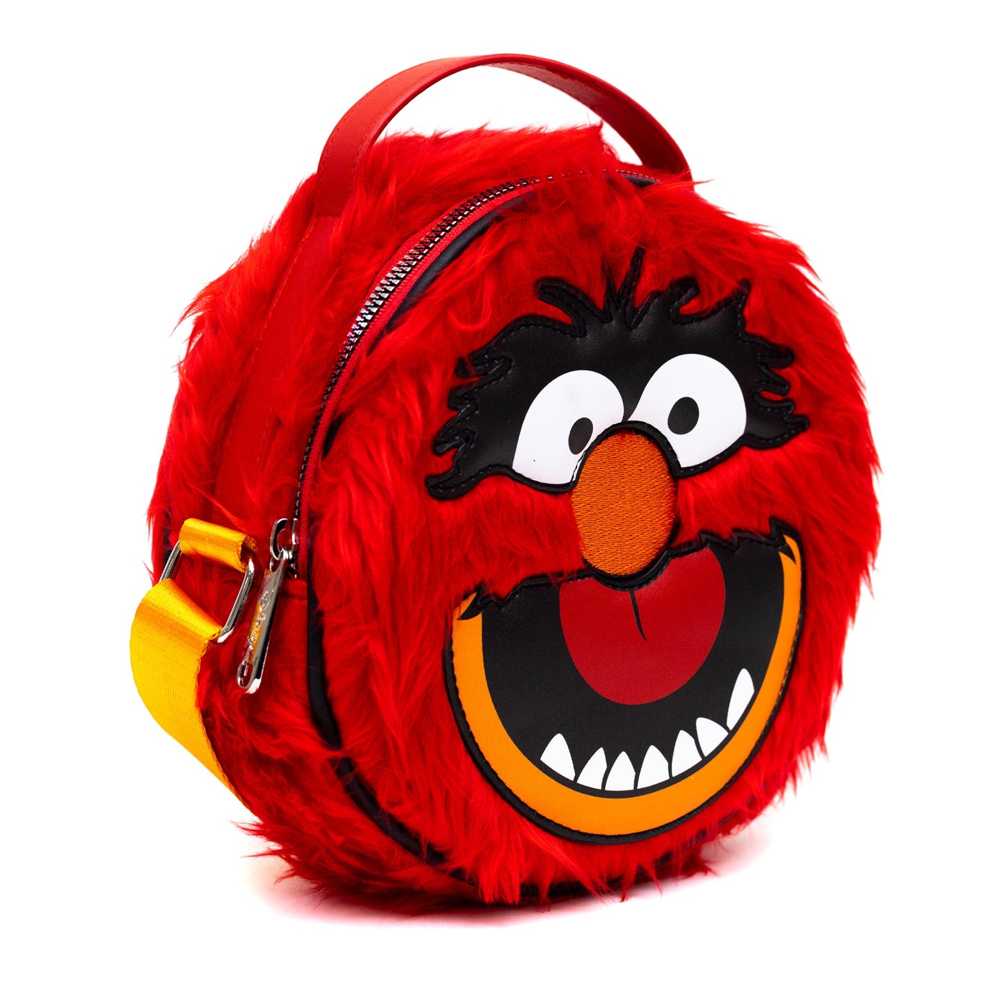 Disney Bag, Crossbody, Round, The Muppets Animal  Face Character Close-Up Faux Fur, Red, Vegan Leather