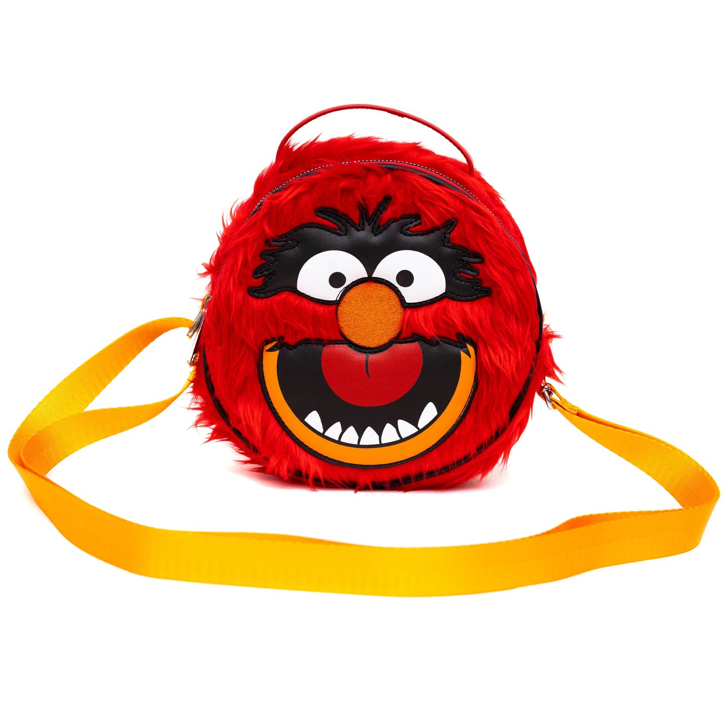 Disney Bag, Crossbody, Round, The Muppets Animal  Face Character Close-Up Faux Fur, Red, Vegan Leather