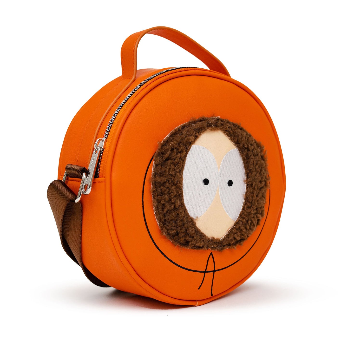 Comedy Central Bag, Crossbody, Round, South Park Kenny Face Close Up with Fur and Embroidery, Orange, Vegan Leather