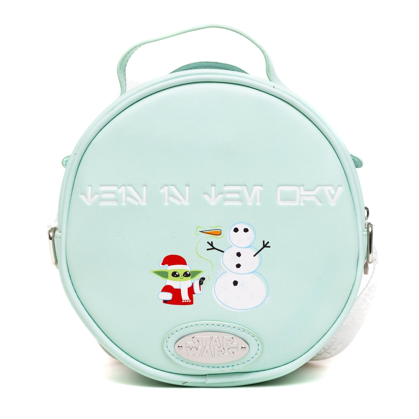 Star Wars Bag, Crossbody, Round, Christmas Holiday Santa Grogu This is the Way Mint, Vegan Leather