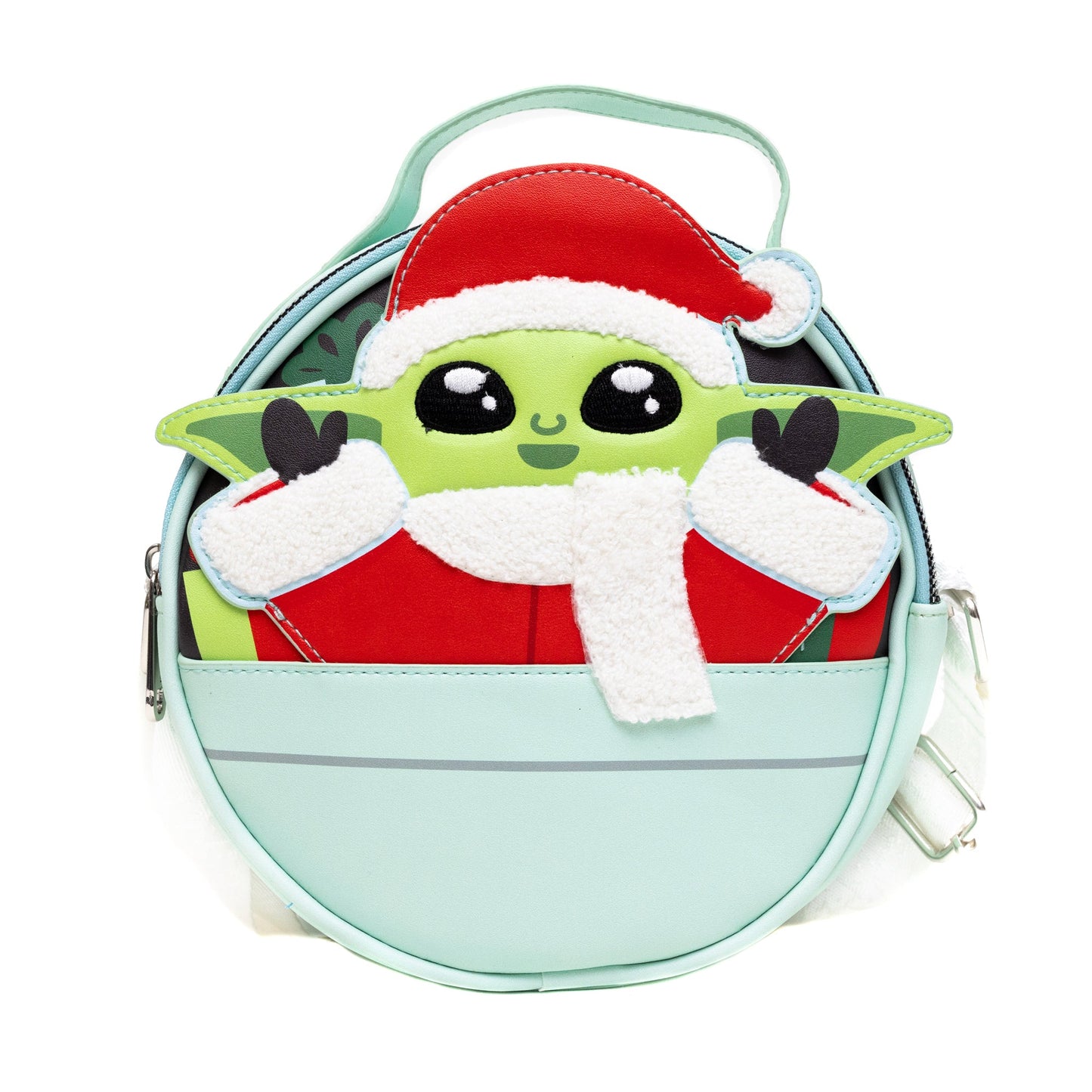 Star Wars Bag, Crossbody, Round, Christmas Holiday Santa Grogu This is the Way Mint, Vegan Leather