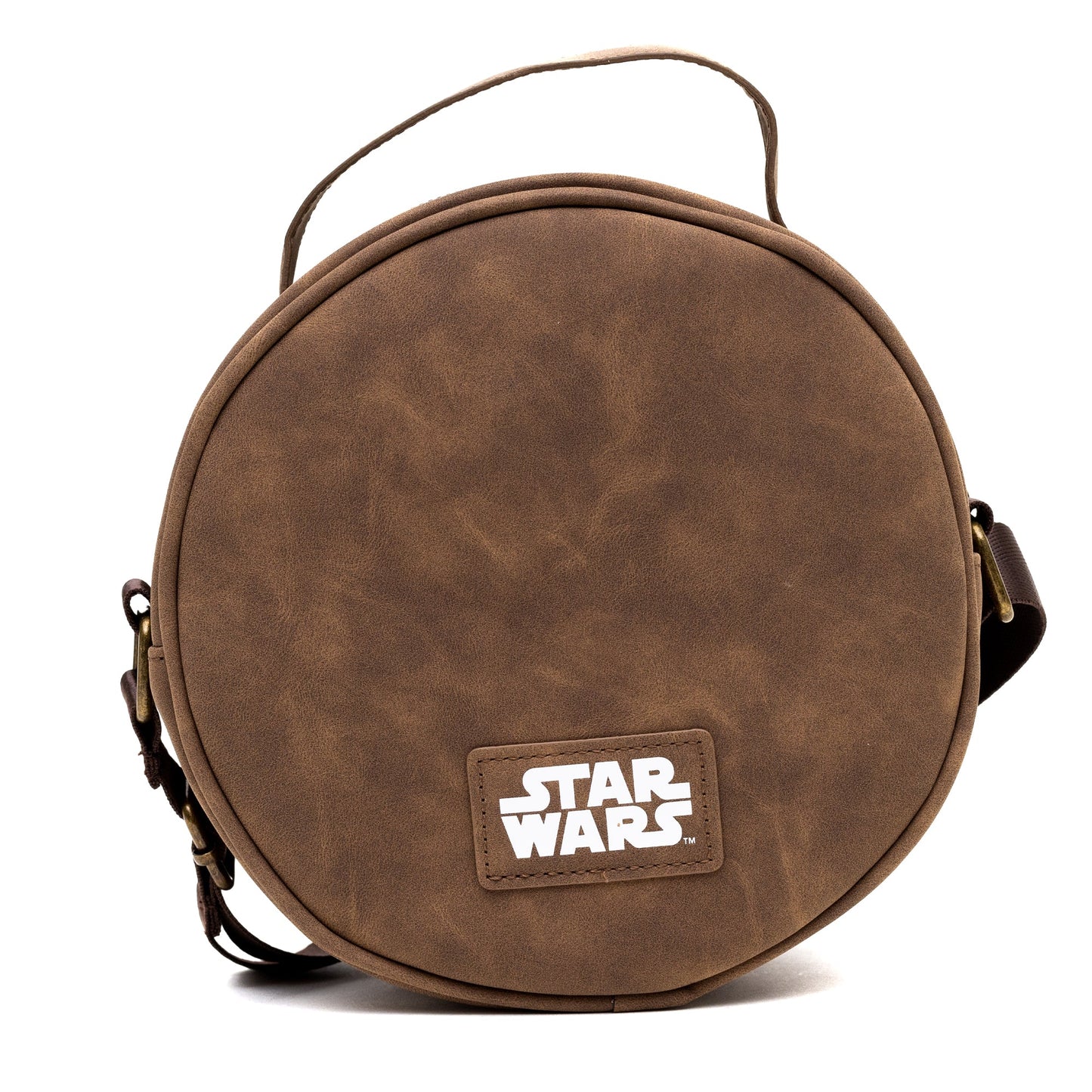 Star Wars Vegan Leather Round Crossbody Bag with Adjustable Straps, Rebel Alliance Insignia Emblem Debossed, Brown