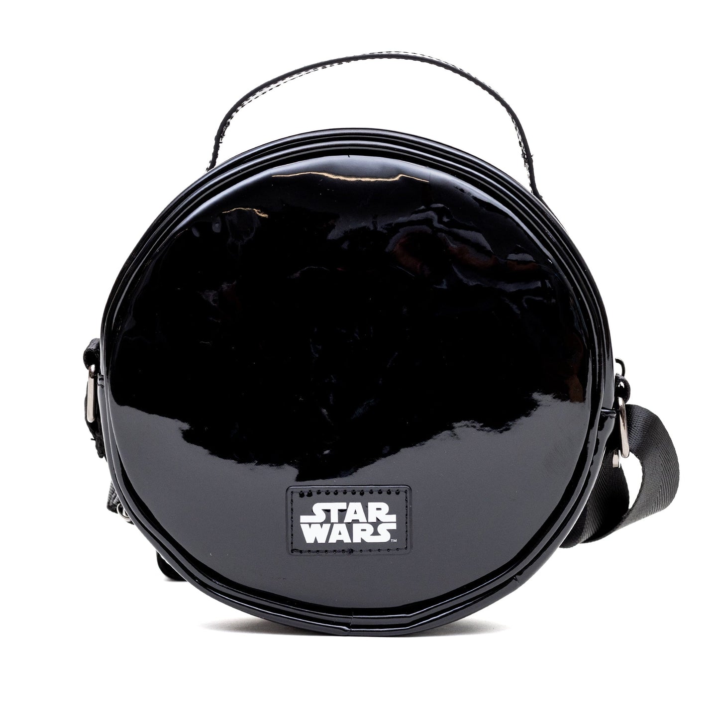 Star Wars Vegan Leather Round Crossbody Bag with Adjustable Straps, Galactic Empire Imperial Insignia Embroidered, Black