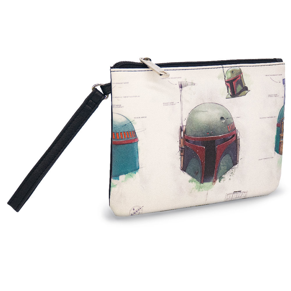 Wallet Single Pocket Wristlet - Star Wars The Book of Boba Fett Helmet Schematic White