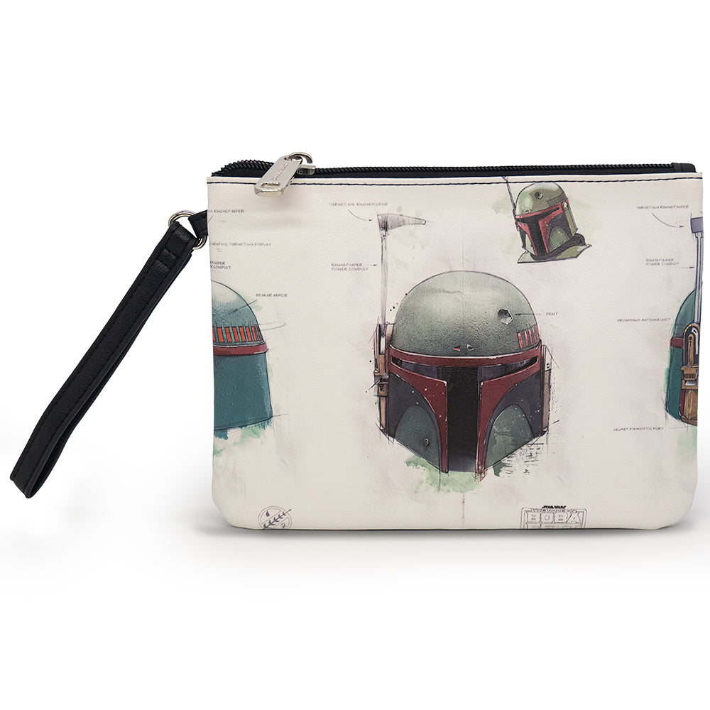 Wallet Single Pocket Wristlet - Star Wars The Book of Boba Fett Helmet Schematic White