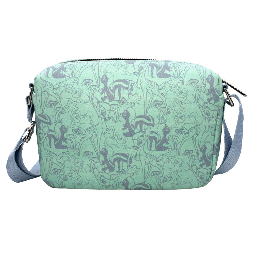 Women's Horizontal Crossbody Wallet - Bambi Thumper and Flower Forest Collage Blue