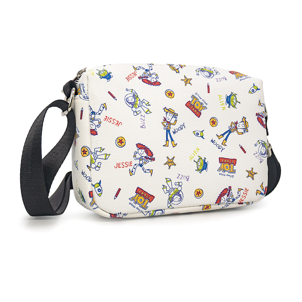 Horizontal Crossbody Wallet - TOY STORY Character Doodles Collage White Multi Color