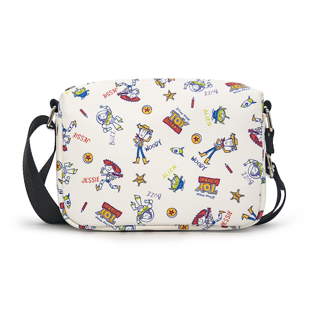 Horizontal Crossbody Wallet - TOY STORY Character Doodles Collage White Multi Color