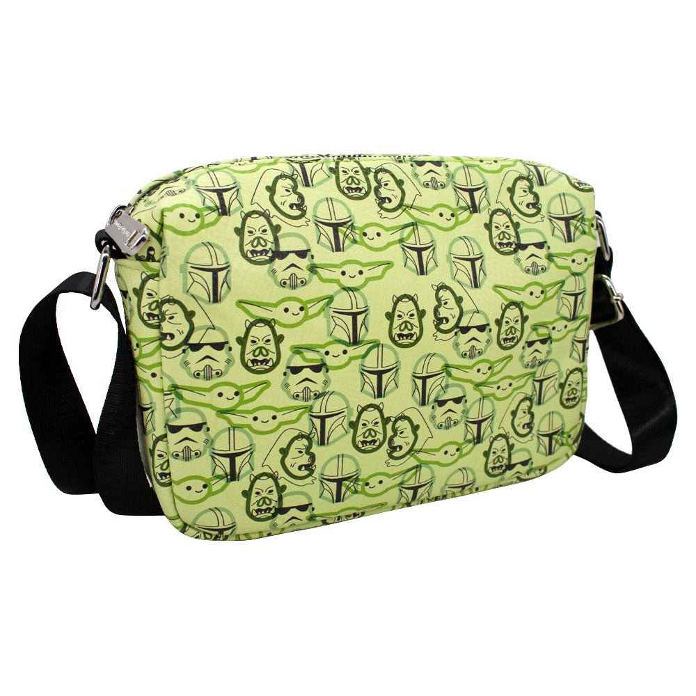 Women's Horizontal Crossbody Wallet - Star Wars The Mandalorian Character Faces Stacked Greens Grays