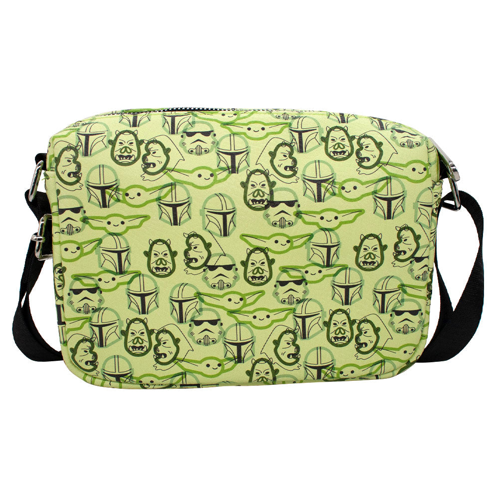 Women's Horizontal Crossbody Wallet - Star Wars The Mandalorian Character Faces Stacked Greens Grays