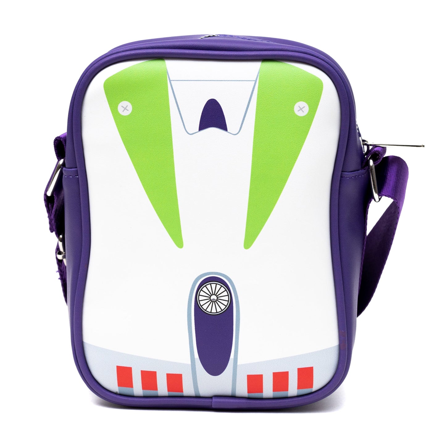 Disney Vegan Leather Crossbody Backpack for Men and Women with Adjustable Strap, Toy Story Buzz Lightyear Character Close Up Purple