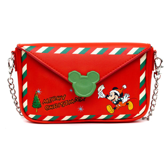 Disney Bag, Crossbody, Mickey Mouse Holiday Christmas Letter to Santa, Red, Vegan Leather