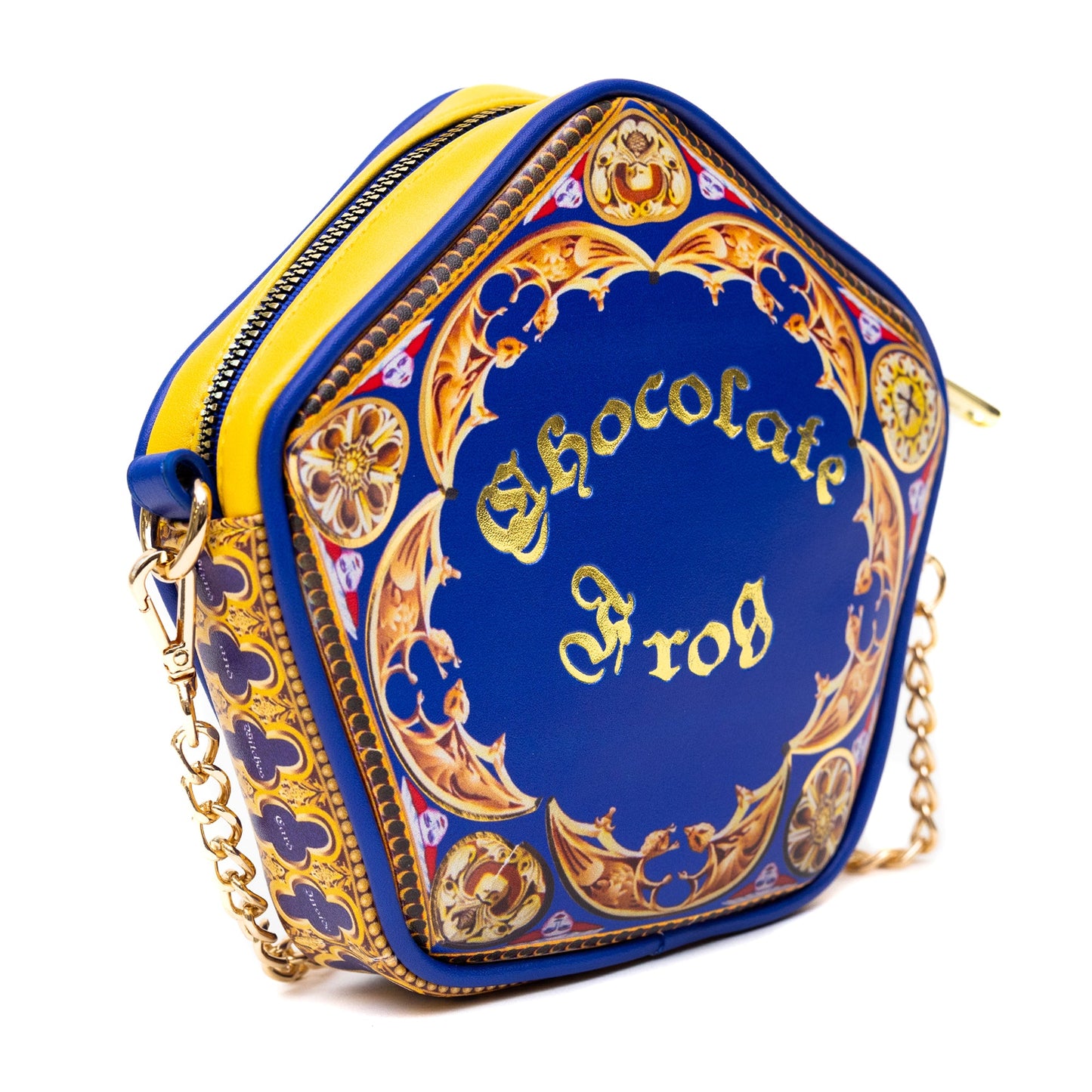 Harry Potter Bag, Crossbody, Figural, Chocolate Frog Candy Box Replica Debossed Gold, Blue, Vegan Leather