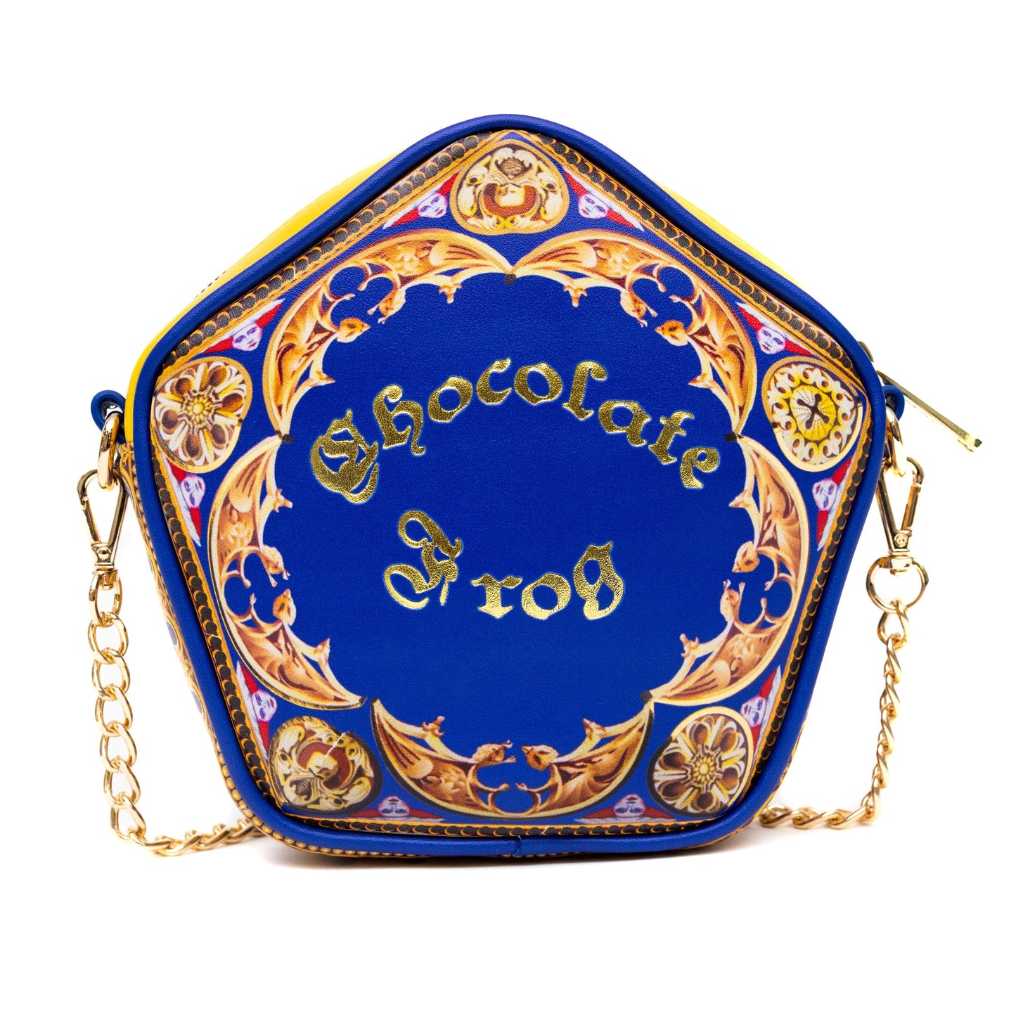 Harry Potter Bag, Crossbody, Figural, Chocolate Frog Candy Box Replica Debossed Gold, Blue, Vegan Leather