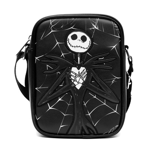 Disney Vegan Leather Crossbody Backpack for Men and Women with Adjustable Strap, Nightmare Before Christmas Jack Corpse Pose Applique, Black