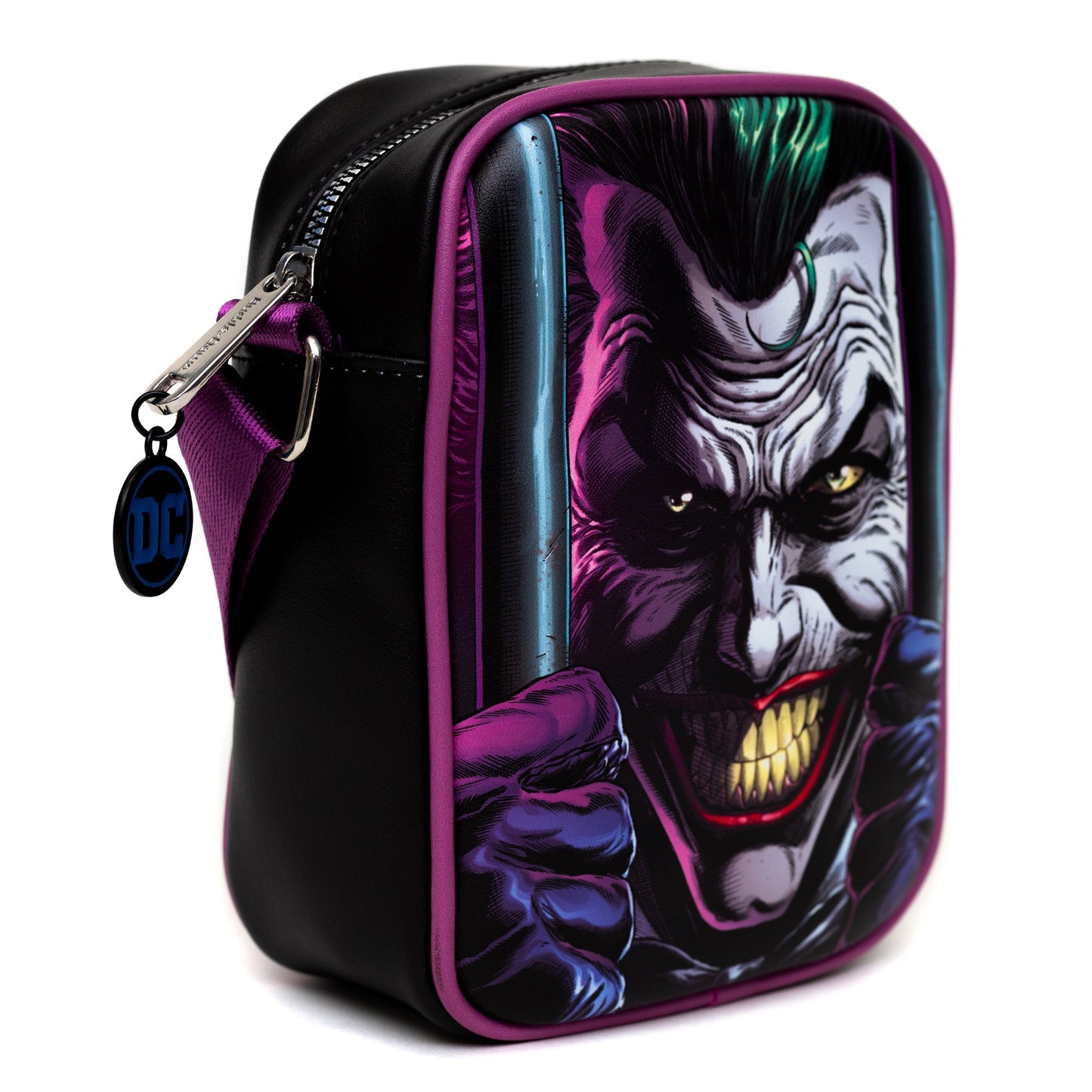 DC Comics Bag, Crossbody, DC Comics Joker Jail Break and Batman Comic Book Poses Black, Vegan Leather