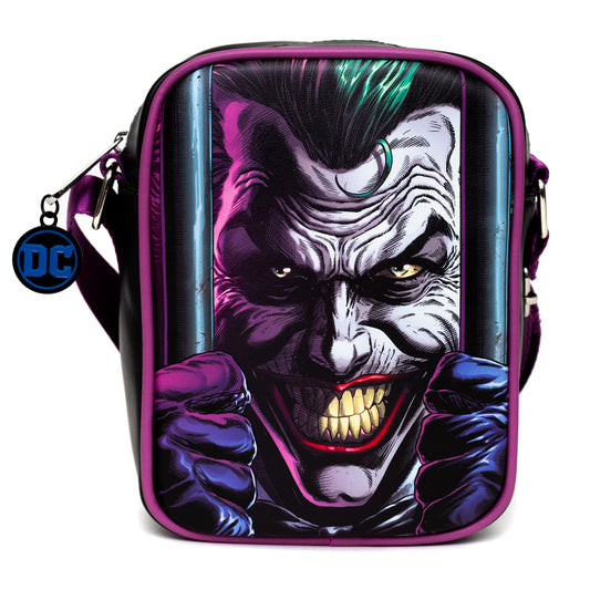 DC Comics Bag, Crossbody, DC Comics Joker Jail Break and Batman Comic Book Poses Black, Vegan Leather