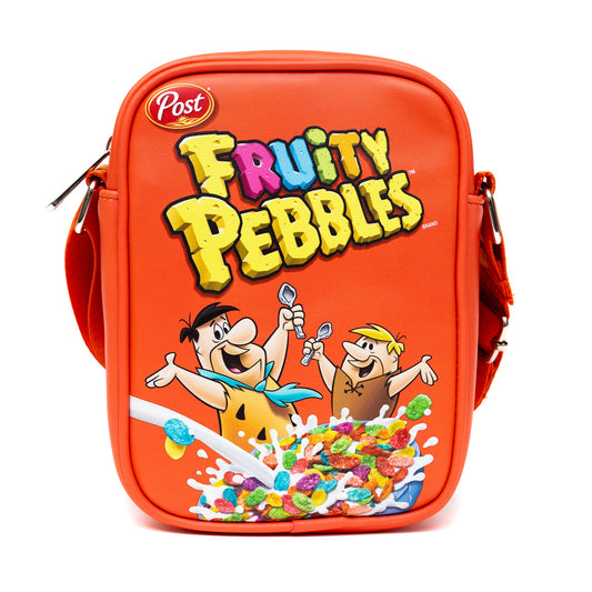 The Flintstones Bag, Crossbody, Fruity Pebbles Fred and Barney Cereal Box Replica, Bright Red, Vegan Leather