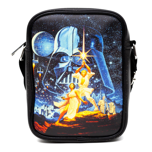 Star Wars Vegan Leather Crossbody Backpack for Men and Women with Adjustable Strap, A New Hope Style A Movie Poster, Black