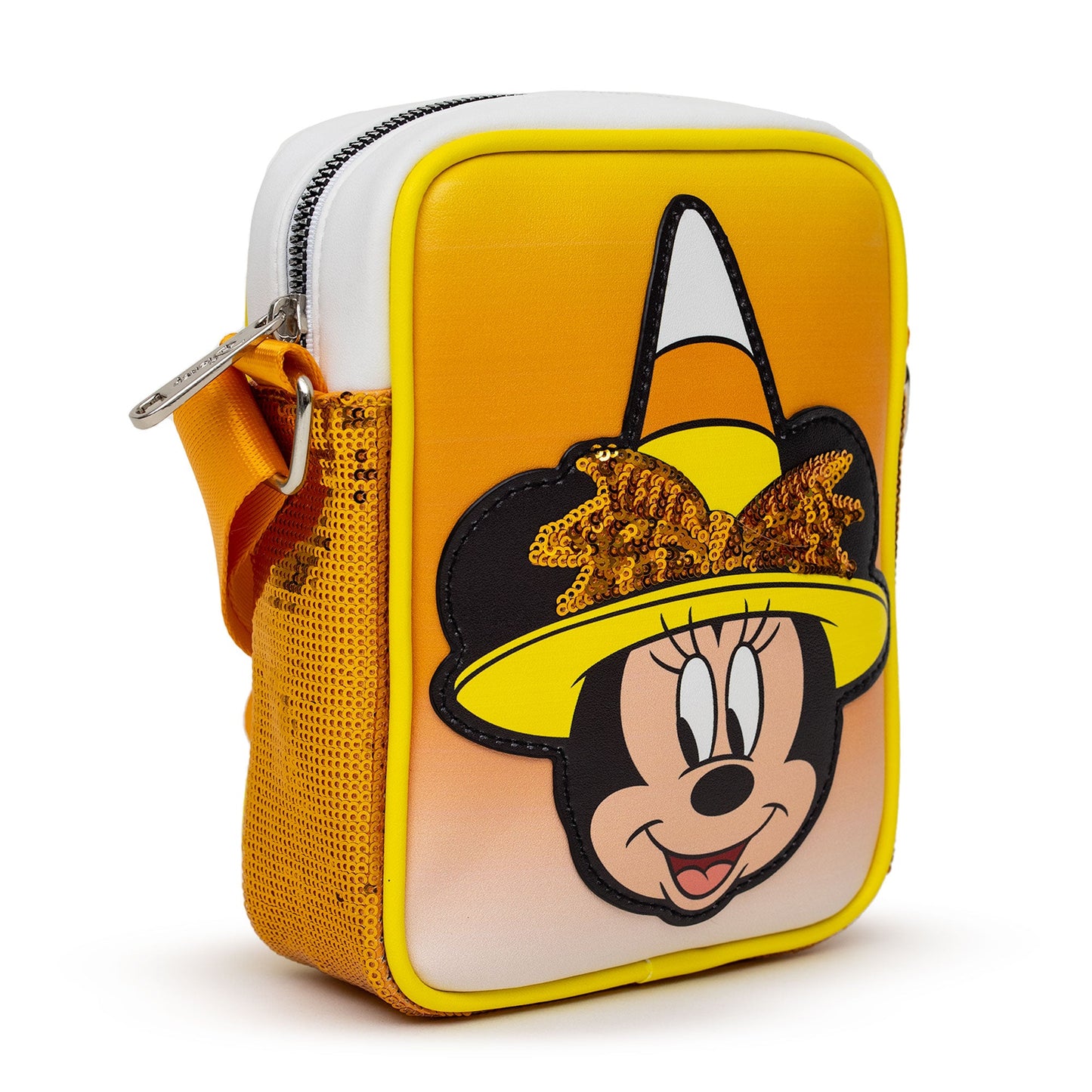 Disney Bag, Crossbody, Minnie Mouse Halloween Witch with Orange Sequin Bow Candy Corn Ombre, Vegan Leather