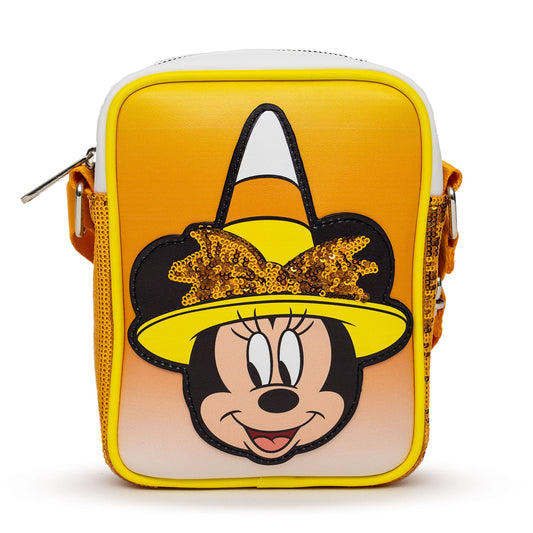 Disney Bag, Crossbody, Minnie Mouse Halloween Witch with Orange Sequin Bow Candy Corn Ombre, Vegan Leather